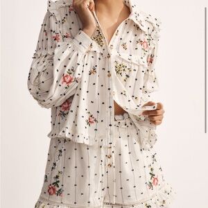 Embroidered Floral Pilcro Seaside Line Shirt- Anthropologie Small